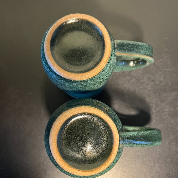 Pair of Handcrafted Green Glaze CS Pottery Mugs w/ Large Black Speckles - Picture 10 of 13